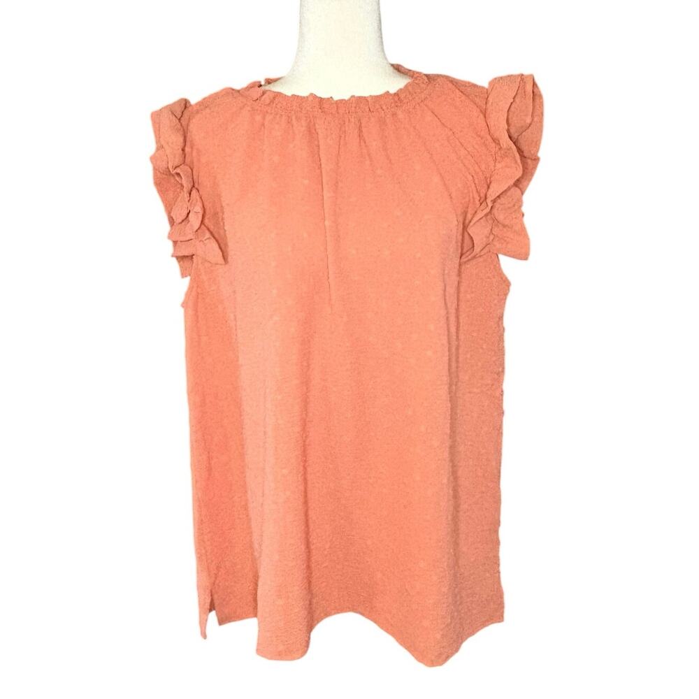 Oddi Flutter Sleeve Chenille Blouse Women's 2X Coral NWT